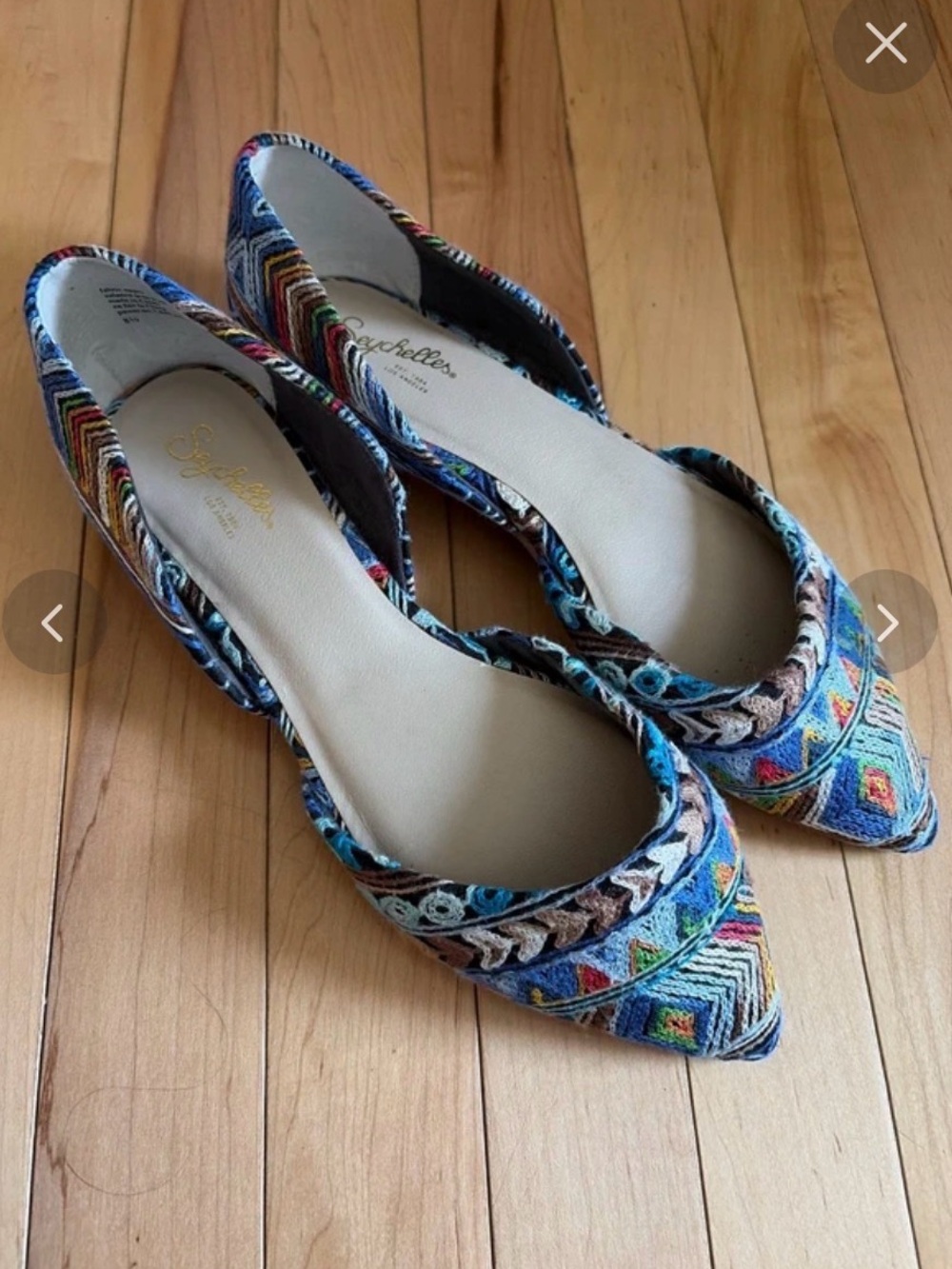 Seychelles Multicolor Embroidered Pointed D'Orsay Flats